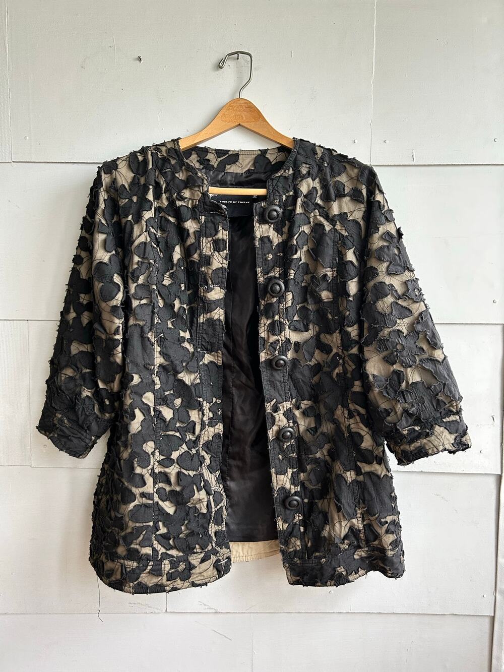 Twelve by Twelve Button Up Jacket W/Black Floral Overlay, Sz Med